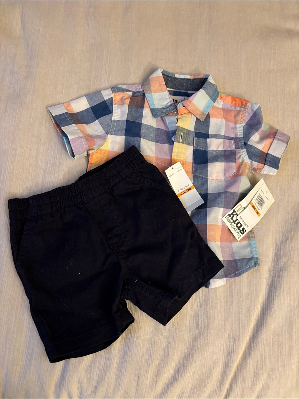 Boys' Multi-Color Plaid Short Sleeve Shirt and shorts